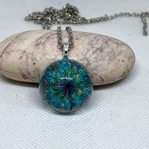 Half dome necklace,Botanical necklace,Real flower